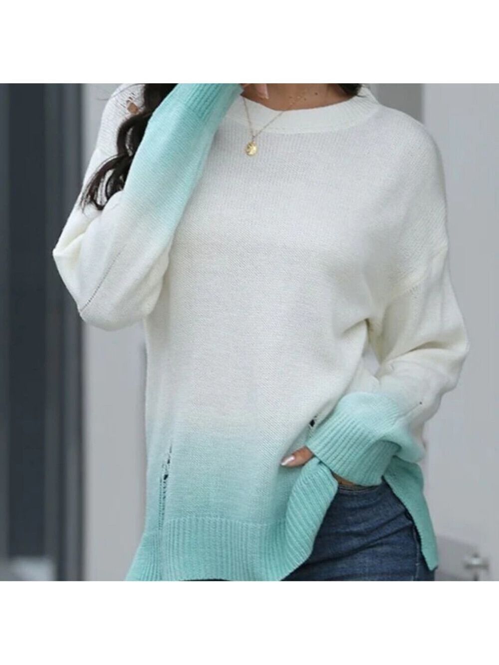 TRÏBE Green & White Long Sleeve Sweater Size XL NWT